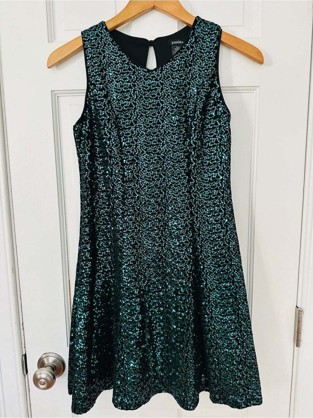 Zunie Girls Velvet & Green Sequin Party Christmas Holiday Dress Sz 14